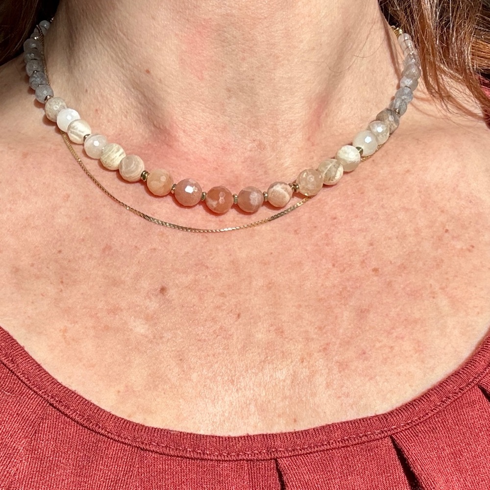 Multi Moonstone and Labradorite Necklace. Gold Filled